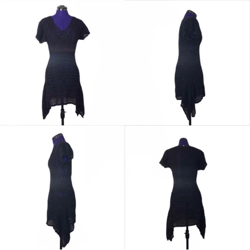 Karen Millen Black Crochet Knit Short Sleeve Dress - image 2